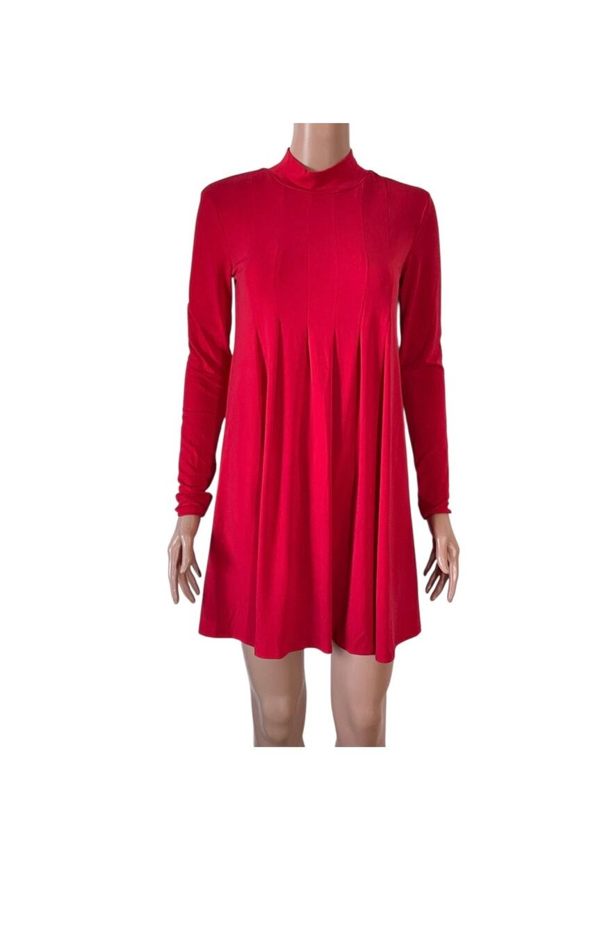 BCBGeneration Red Mock Turtleneck Front Pleat Swing A Line Dress Size XS